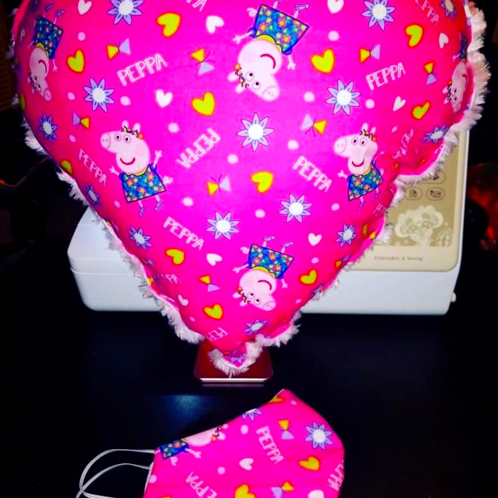 Peppa pig pink Heart Shaped pillow an Facemask kid